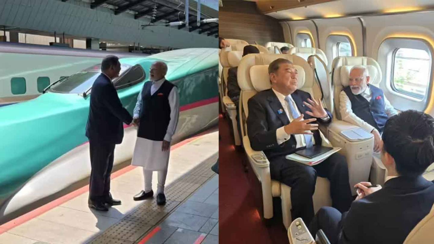 PM Modi Takes Bullet Train Ride with Japanese PM Shigeru Ishiba, Meets Indian Drivers Training in Japan