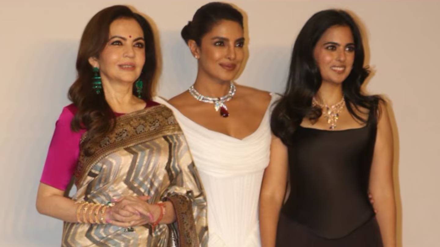 Priyanka Chopra shines in white, greets Nita Ambani at Mumbai event