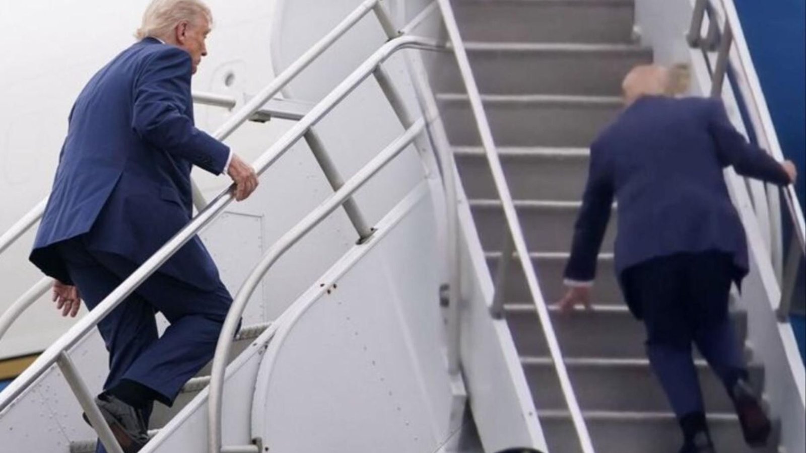 Trump uses short stairs on Air Force One after sniper scare