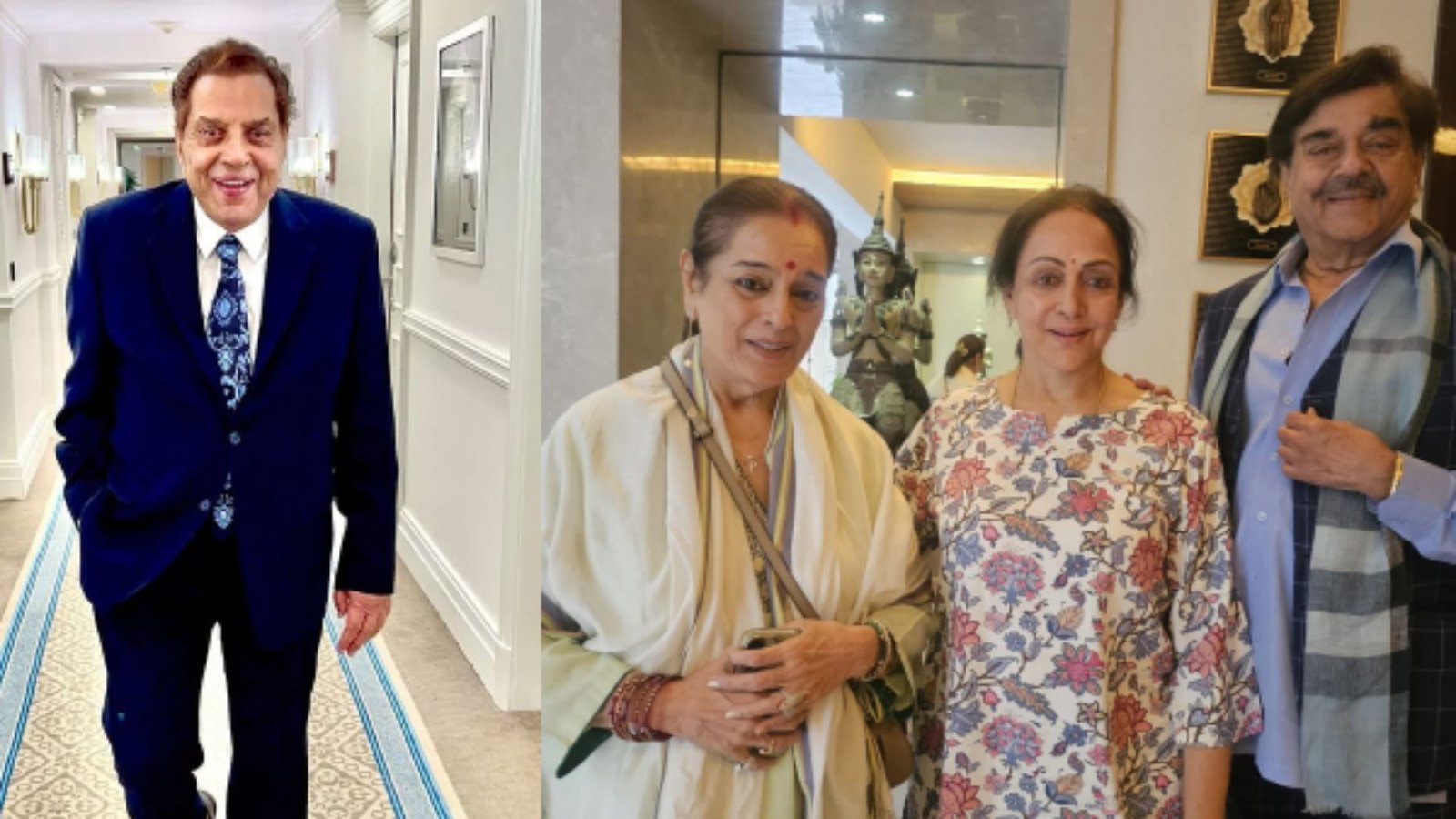 Shatrughan Sinha visits Dharmendra after hospital discharge with Poonam