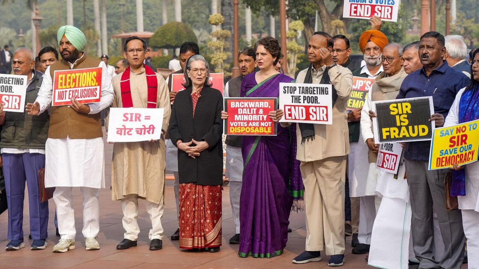 Opposition MPs Protest SIR in Parliament; Kharge, Sonia, Rahul Join