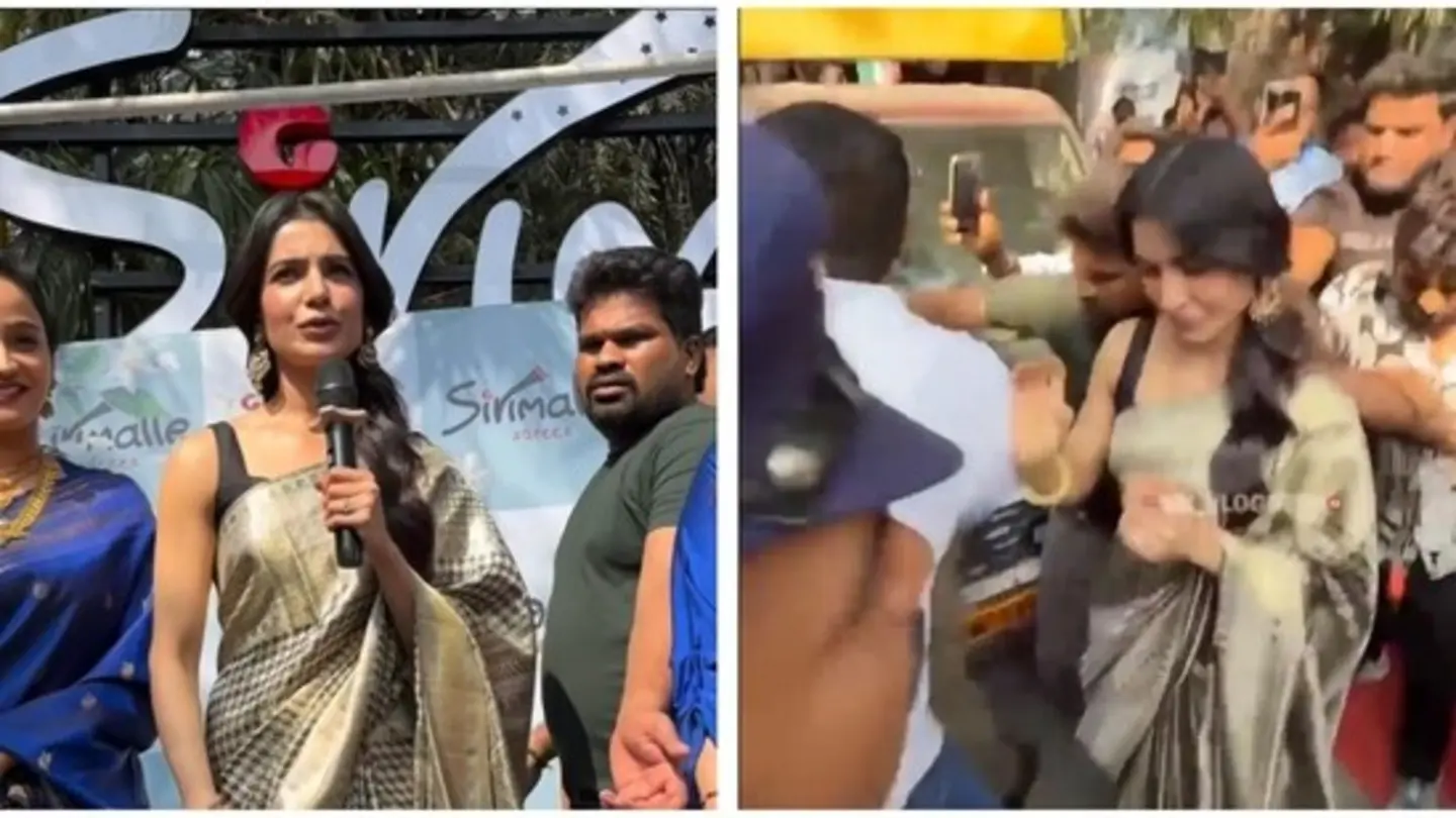Samantha mobbed by enthusiastic crowd in Hyderabad after Nidhhi Agerwal