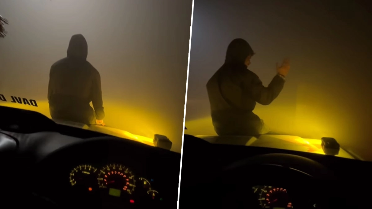 Man Sits on Car Bonnet to Guide Driver Through Dense Fog, Viral Video Raises Safety Alarms