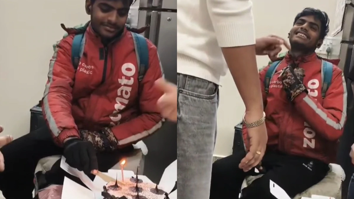 Zomato Delivery Rider Breaks Down After Customers Surprise Him With Birthday Celebration at Their Home